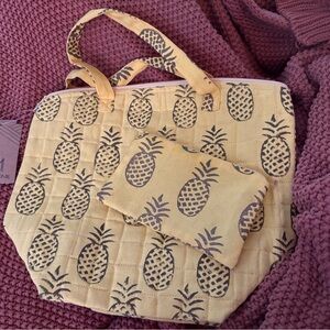 Pineapple Patterned Tan Tote Bag & change purse